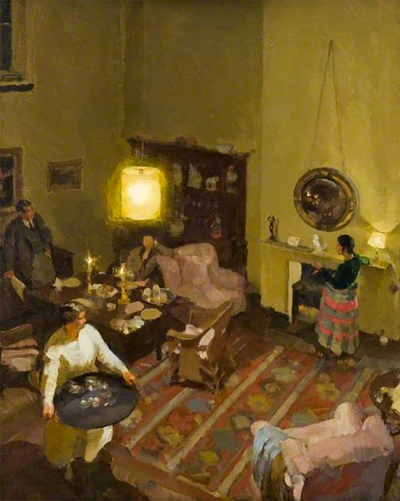 Painting by Amy Katherine Browning, 1930, Interior: Studio Supper, oil on board, The Burrell Collection