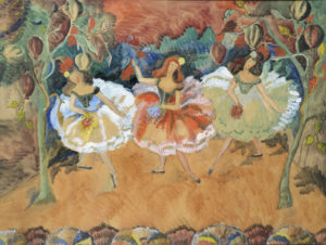 Colourful painting of ballet dancers from the 1930s