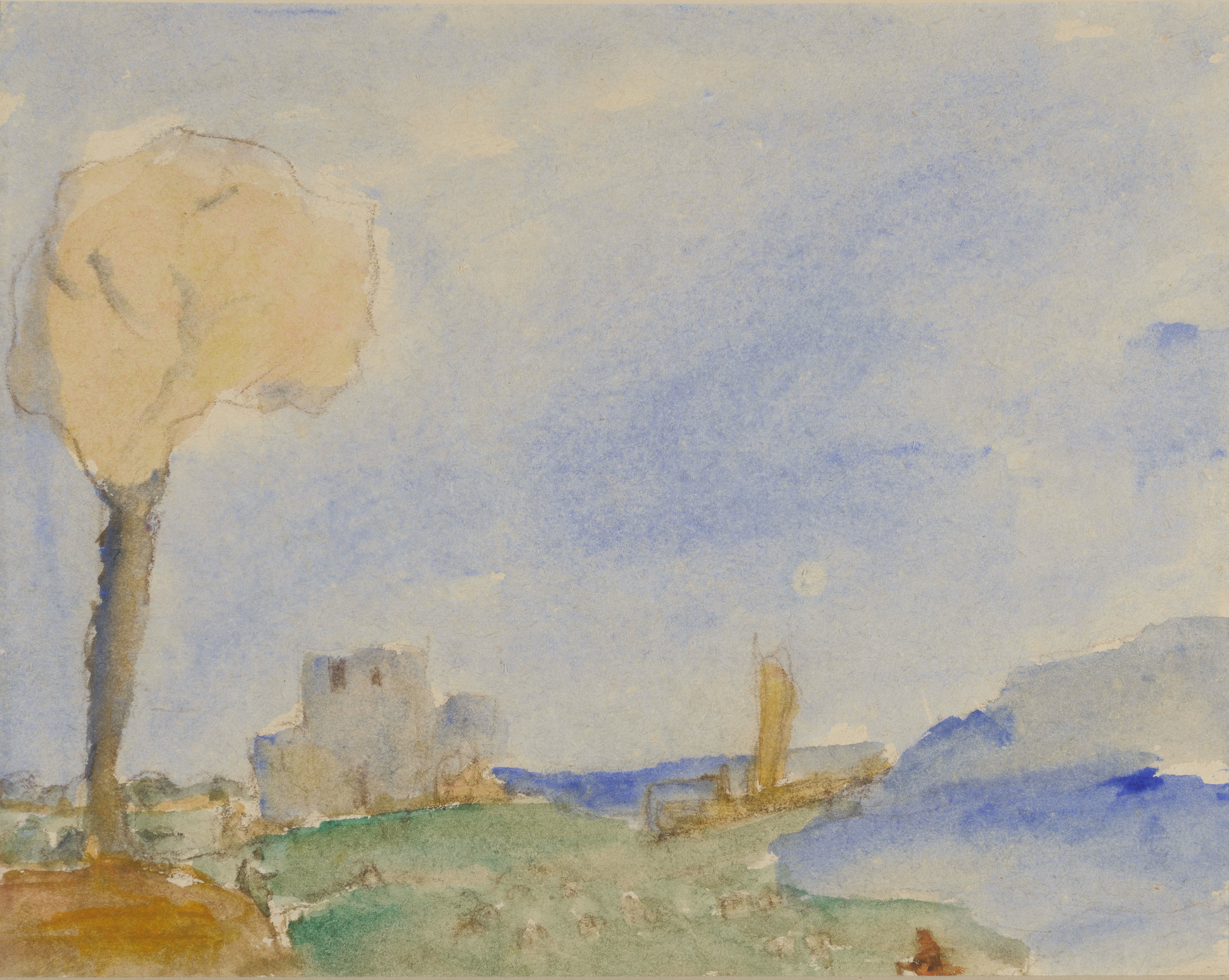 Peggy Somerville, watercolour, Tall tree and castle, 23x29cm, 1922