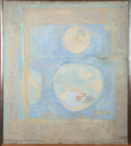 Painting by Mary Potter, Screen (moon and reflection, no date, oil on canvas, 67x66cm
