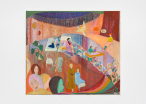 Oil painting of a group of women interior space