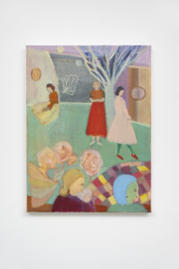 oil painting on linen of five women interior with tree